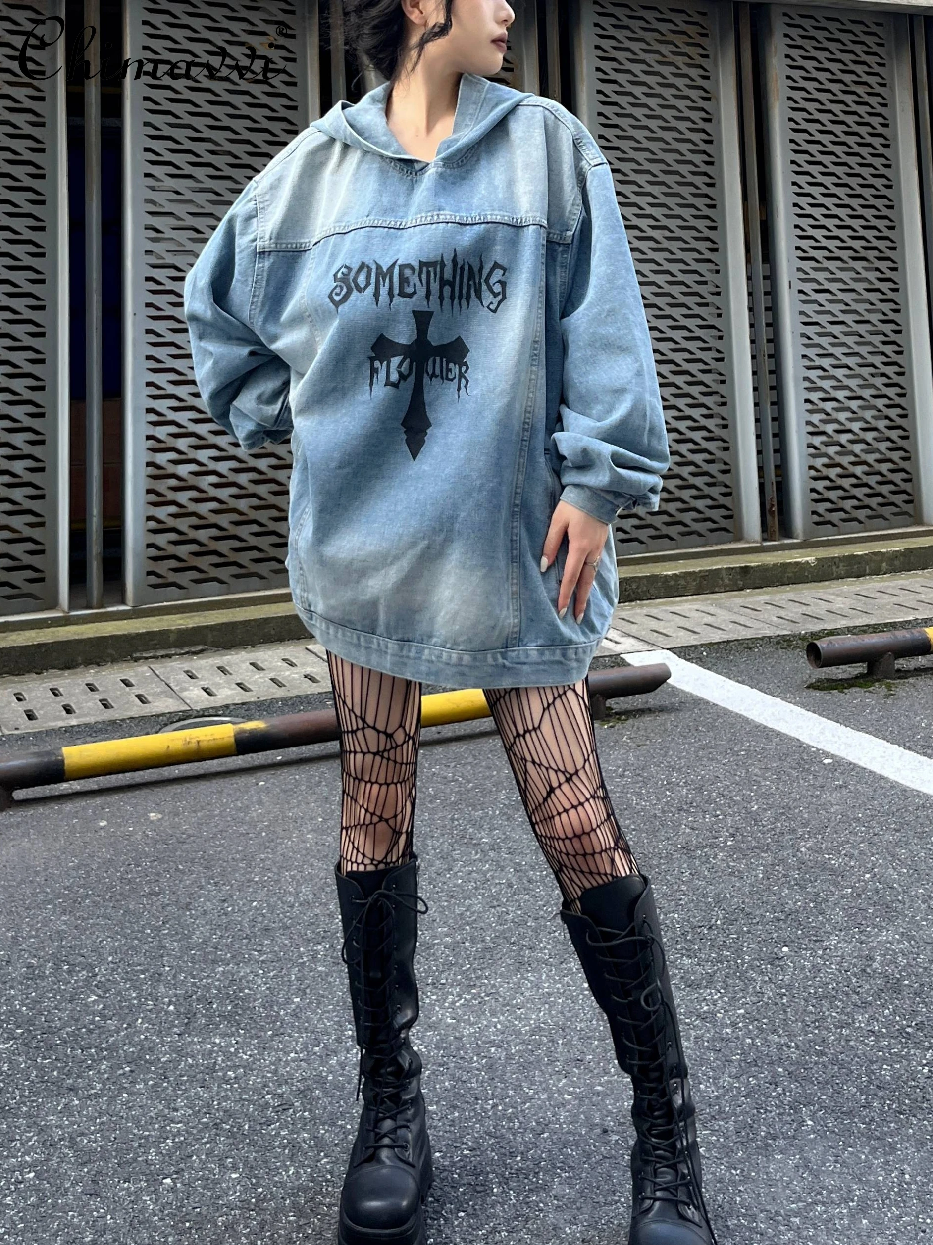 

2023 New Autumn Winter Hooded Denim Hoodie Female Hot Girl Loose Sweatshirt for Women Japanese Style Long Sleeve Couple's Tops