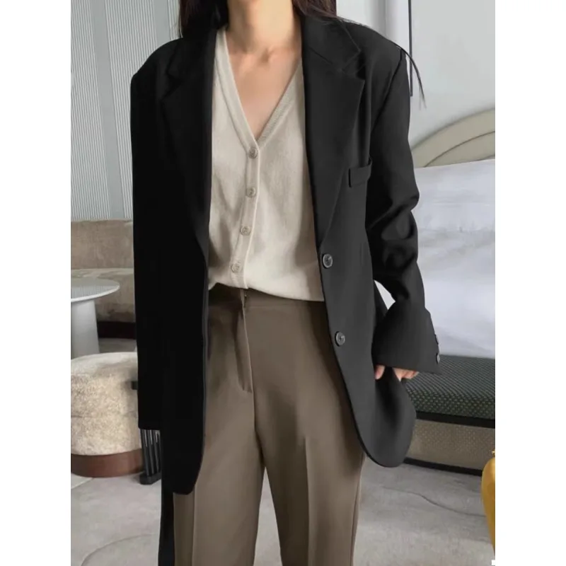 Insozkdg 2024 New Coffee Long-sleeved Women's Jacket Spring Autumn Loose Casual Top Solid Color Blazer All-match High-end Coats