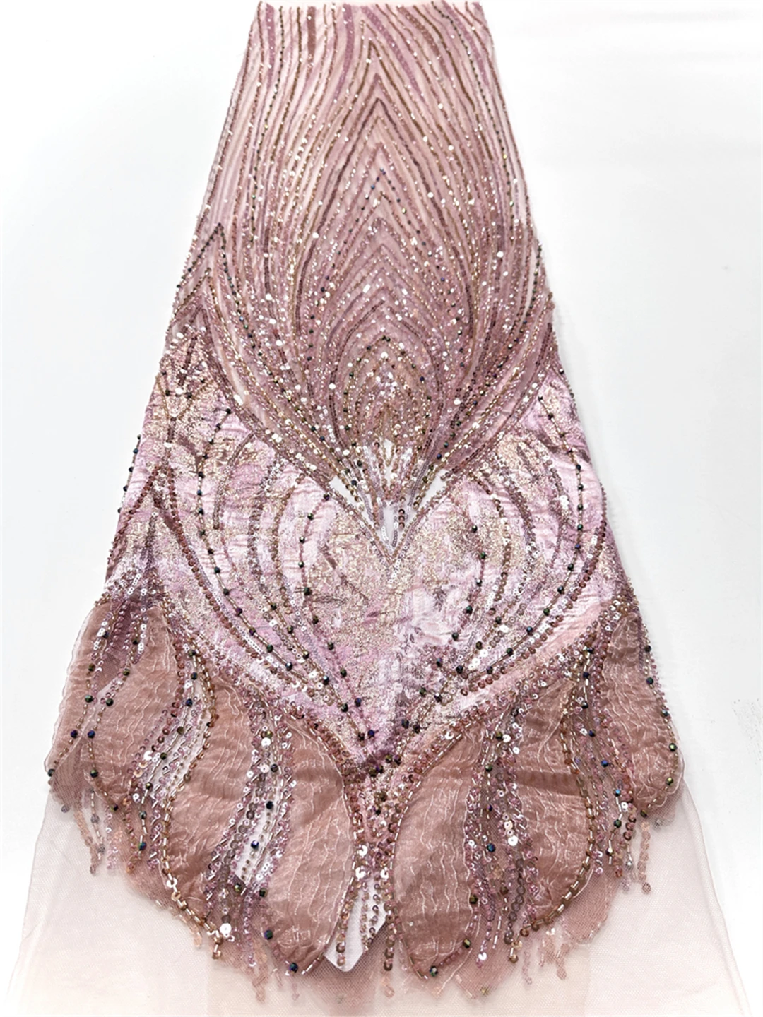 

Latest 2025 Tulle Lace Fabric With Beads Sequins High End Nigerian African France Hot Sale for Bride Wedding Party Sew Dresses