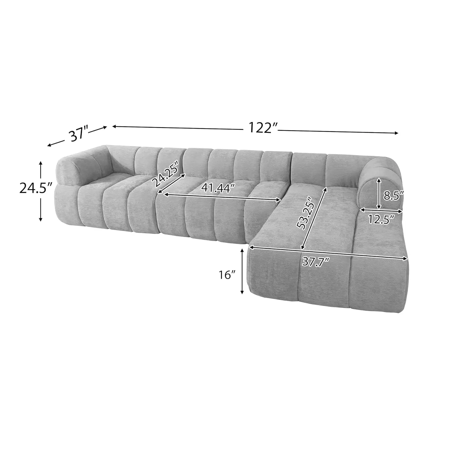 Modular L-Shape Sectional Sofa with Chaise Lounge, Modern Living Room Set, Boucle Fabric Upholstered Deep Seat, Gray, Customized