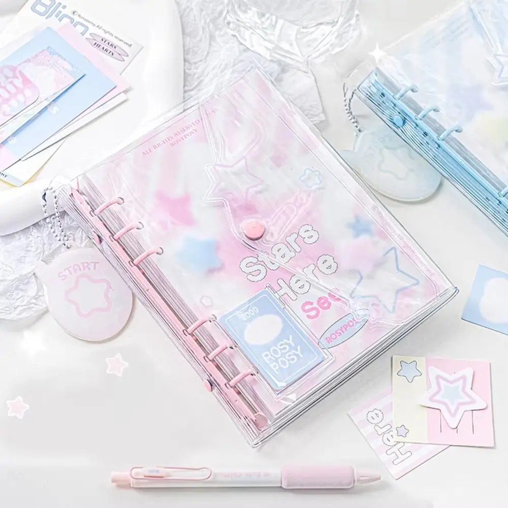 

Cute Cartoon Loose-Leaf Notebook Snap Button Notepad Handmade Star Diary Book Hand Account Practical PVC Full Color Notebook