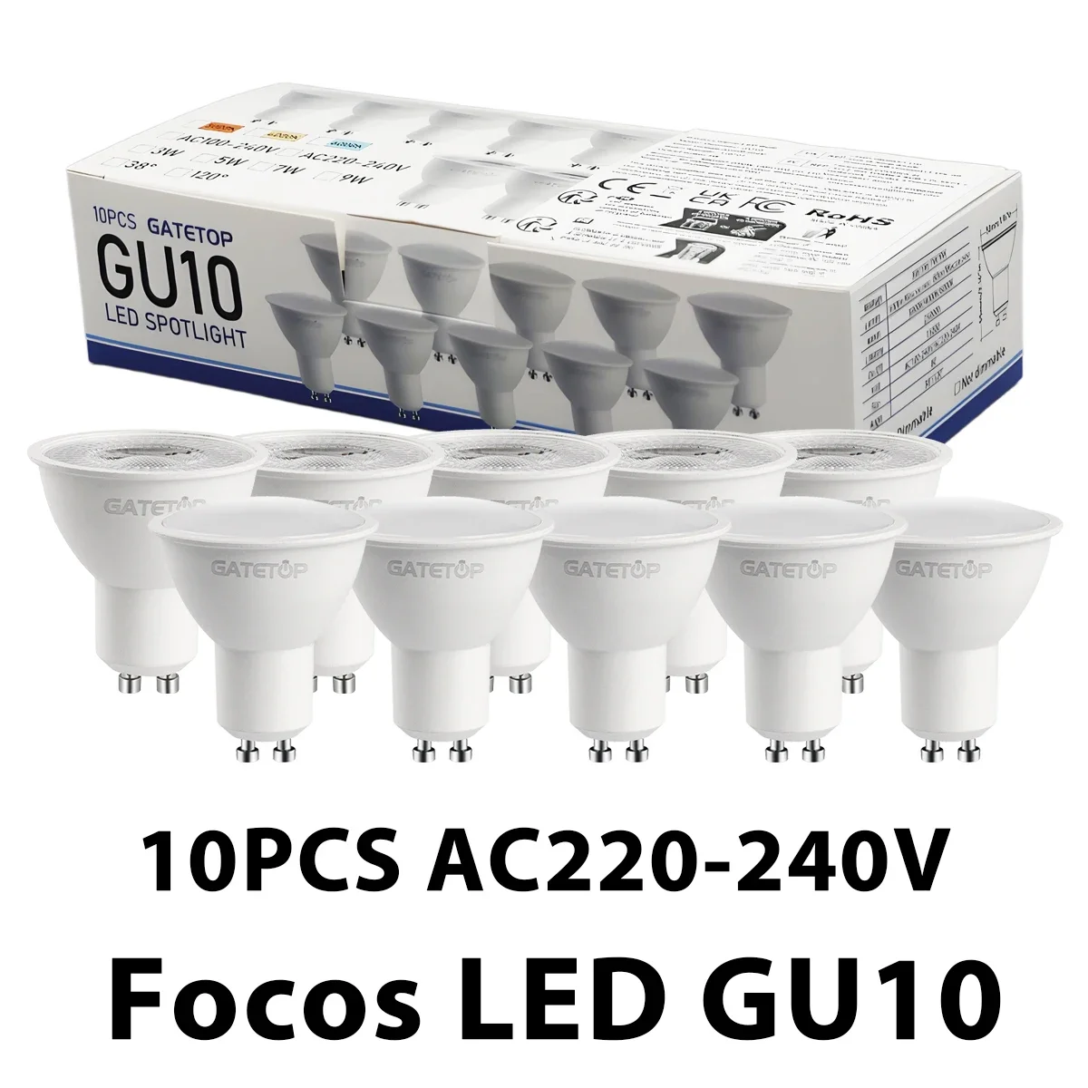 10Pack Gu10 Focos Spotlight Lampara 220V Lled Bulb Wholesale 9W White Warm 3000K 6000K Suitable for Home Commercial Buildings