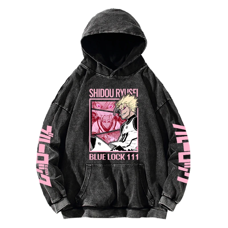 Shidou Ryuusei BLUE LOCK Vintage Harajuku Hoodies Men Women Long Sleeves Hooded Sweatshirts Washed Cotton Spring Winter Clothing