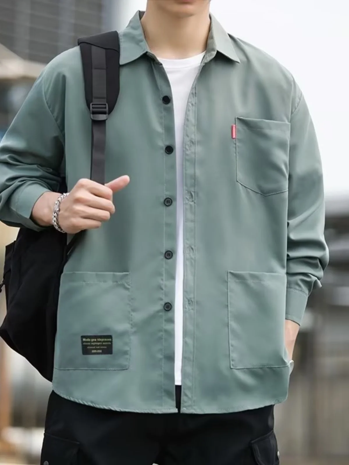 

Свободная длинная рабочая одежда для мужчин, однотонная, универсальная, в корейском стиле, модная, повседневная, осенняя, молодежная.