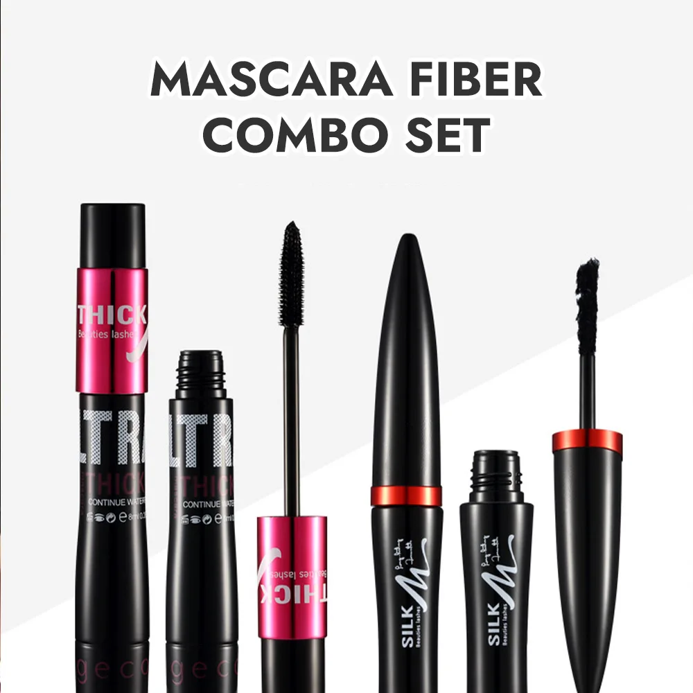 Fiber Mascara Set With Double Tubes Waterproof And Long-lasting Creates Long Naturally Curled Eyelashes Without Smudging