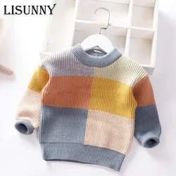 Autumn Winter 2024 New Baby Boys Sweater Girl Children Knitted Clothes Kids Pullover Jumper Toddler Sweater Plaid Color Matching