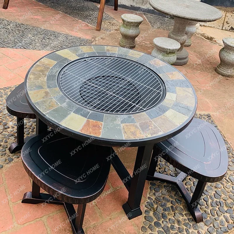 Zili Barbecue Table and Chair Iron Art Combination Courtyard Garden Home