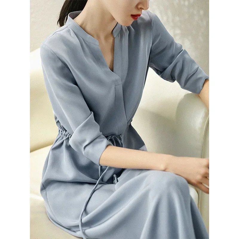 23MM Elastic Heavy Crepe Silk Dress 2024 Summer New Women's Silk High Waist Slim Shirt Dress Mulberry Silk Summer Dress