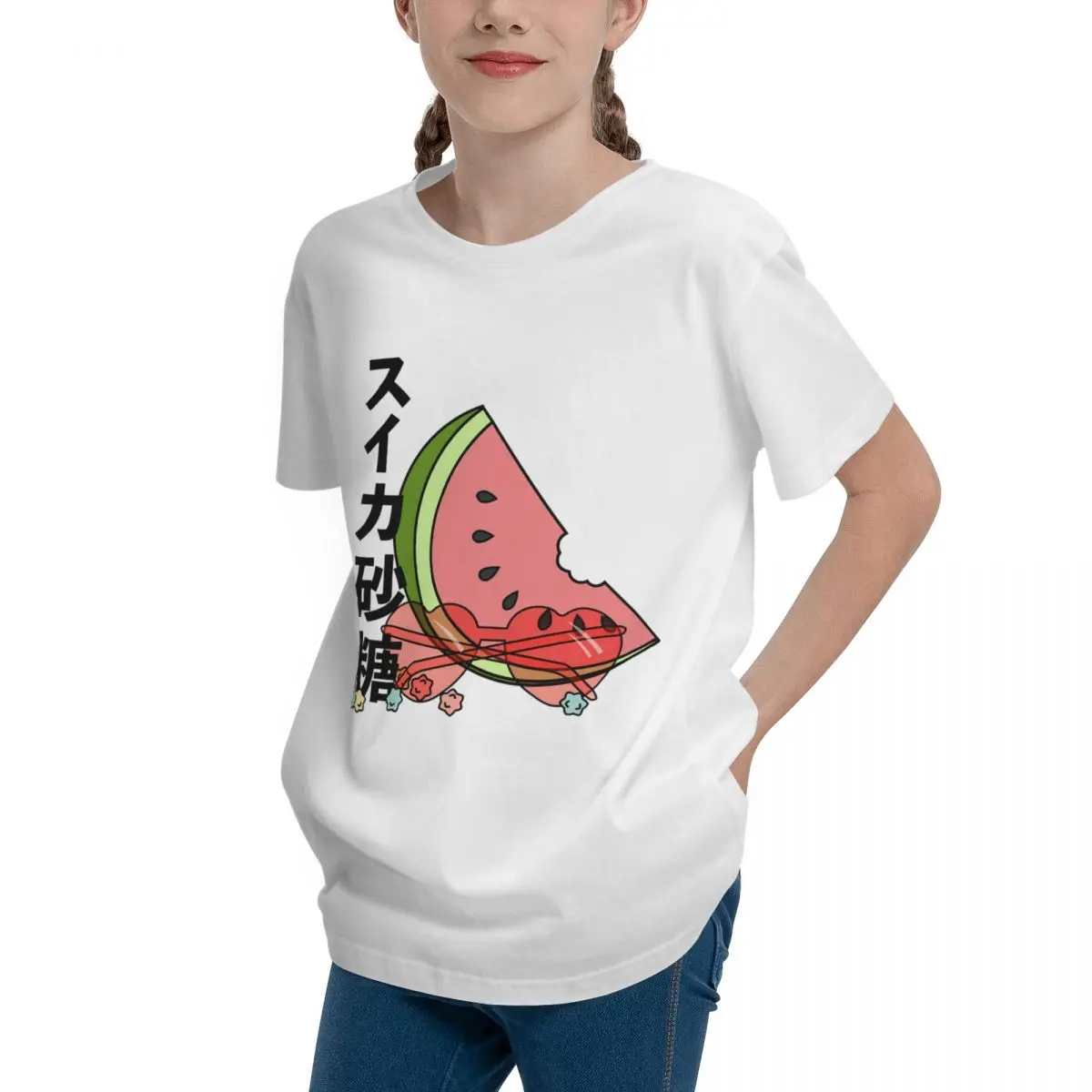 Adolescents Basic Short Sleeve T-Shirt Suika Watermelon Sugar Classic For Sale B HarajukuHigh grade T-shirts Classic Teeanger