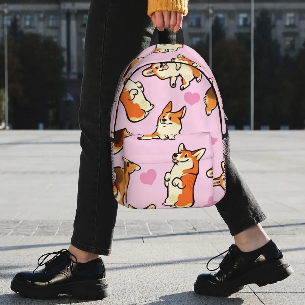 Lovey Corgis-Sac à dos rose pour garçons et filles, cartable pour étudiants, sacs d'école, sac à dos pour ordinateur portable, sac initié, grande capacité, mode