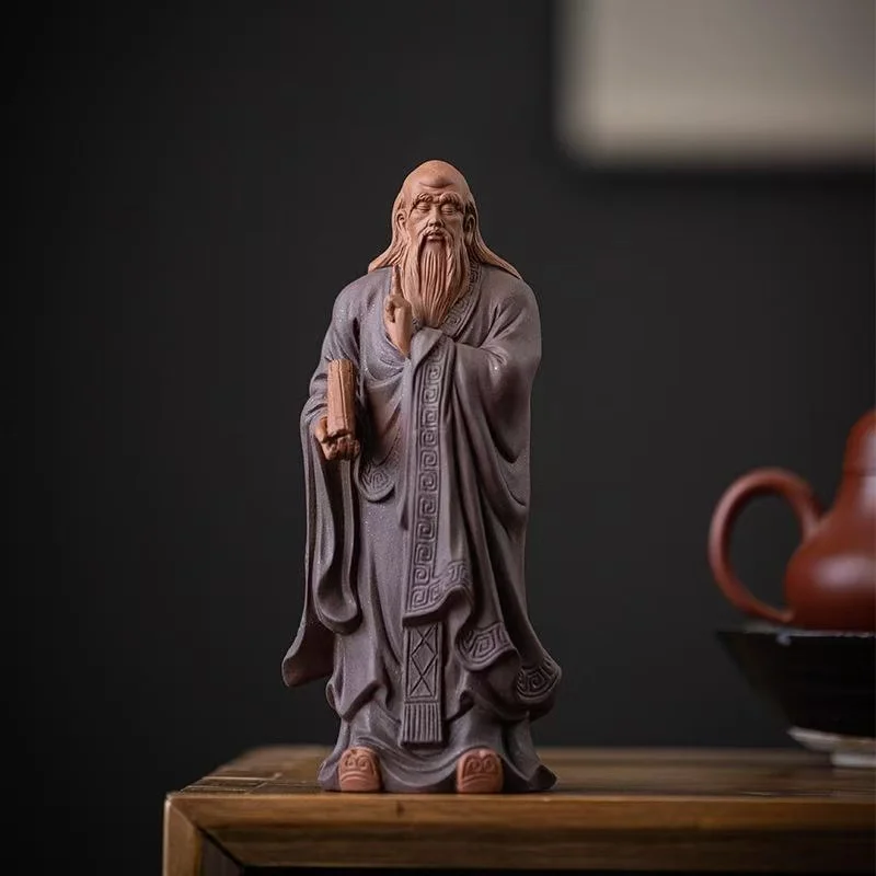 Zen Laozi StatueCeramic Chinese Philosopher Figurine Tea Ceremony Decor Home Office Desk Feng Shui Ornament Meditation Room Gift