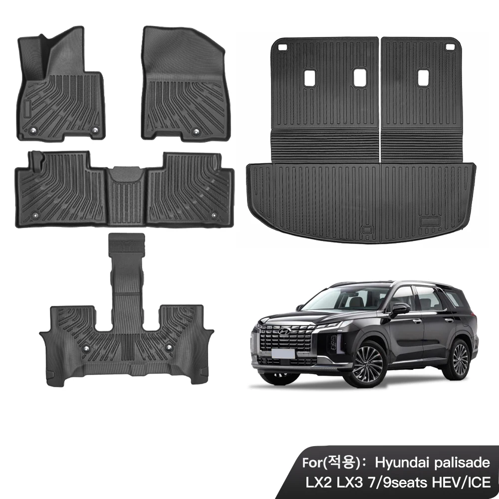 

YZ для Hyundai palisade LX2 LX3 7/9 мест TPE Набор напольных ковриков 5D Автомобильный коврик в багажник Коврик для багажа TPE водонепроницаемый противоскользящий комплект напольная линия