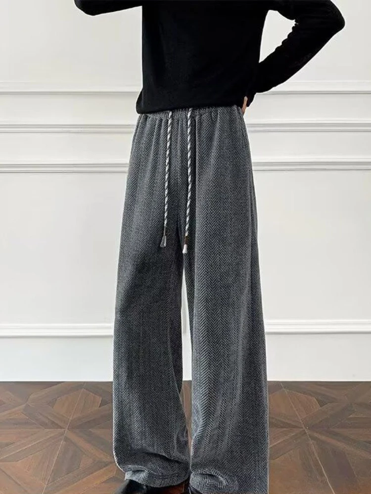 Mens Autumn Star Sky Chevron Knitted Joggers Loose Wide Leg Straight Trousers American Vintage Drape