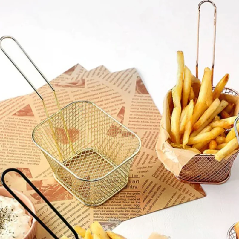 1PC Stainless Steel Frying Basket Multifunctional Mini French Fries Frying Basket Creative Square Oil Separated Frying Basket