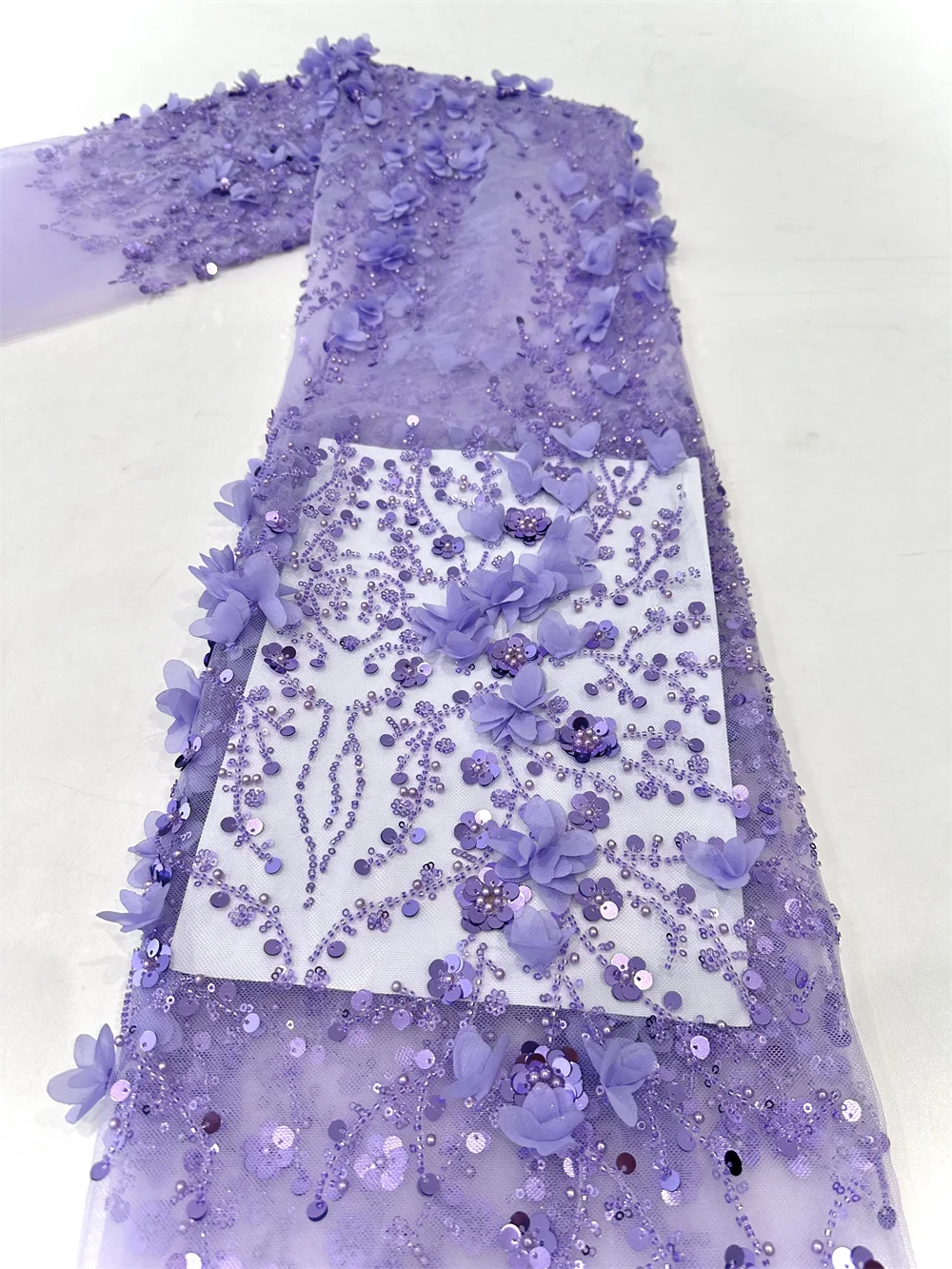 

French African 3D Flower Lace Fabric 2024 With Beaded High Quality Embroidery For Women Wedding Party Dress Nigeria Lace 5 Yards