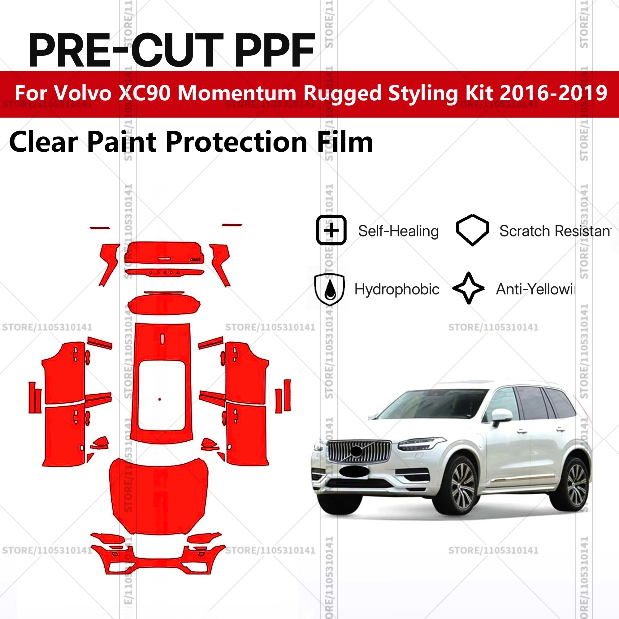 

Для Volvo XC90 Momentum: Комплект для усиленного стайлинга 2016-2019, предварительно вырезанная прозрачная защитная пленка PPF для автомобиля