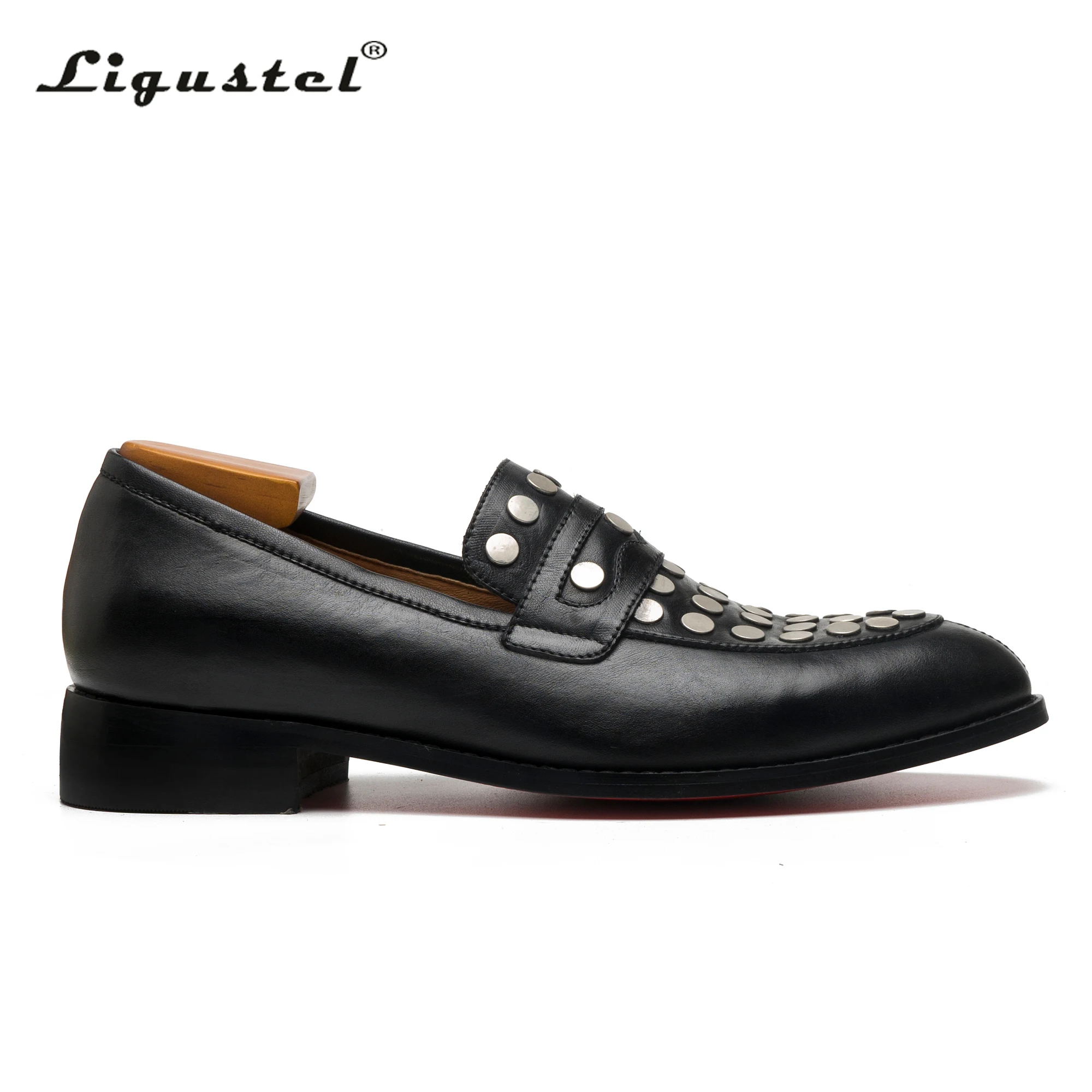 Ligustel Men Designer Black Formal Dress Shoes For Men Original Loafers Male Luxury Wedding Party Red Bottom Shoes Free Shipping