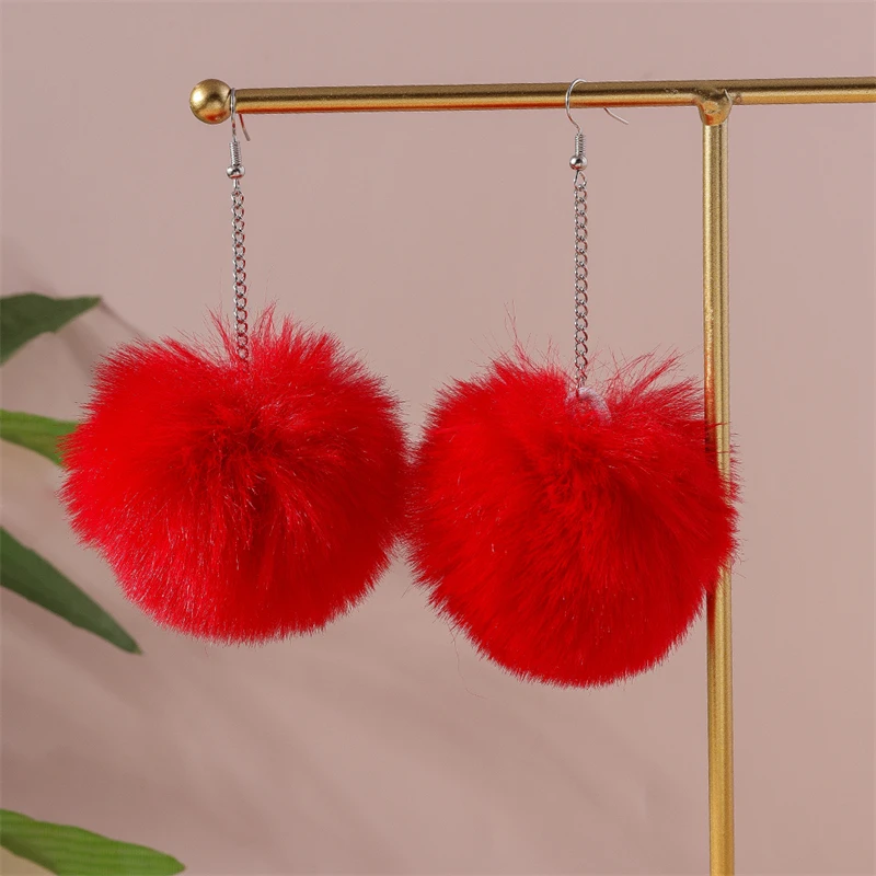Trendige bunte große Plüsch-Kugel-Ohrringe für Frauen und Mädchen, Party, Festival, Schmuck, Geschenke – Detail 4