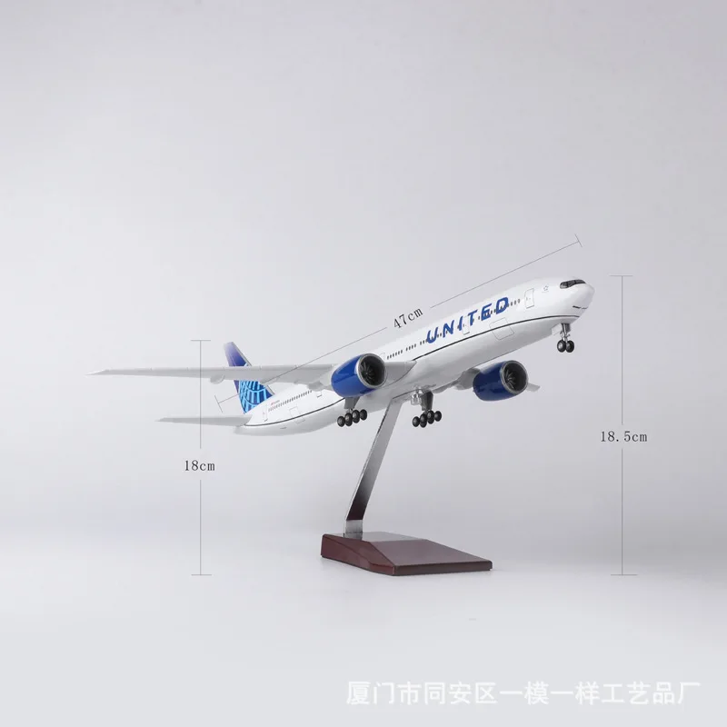 Escala 1:130 modelo de resina fundida unida companhias aéreas boeing b777 avião de resina com luz coleção exibição fã presente decoração brinquedo