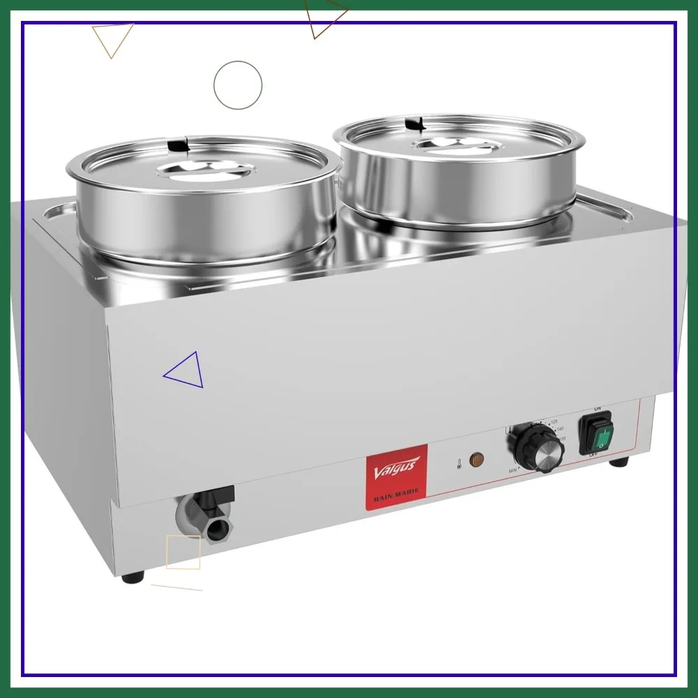 2 Round Pots Electric Soup Warmer with Lid and Tap 12.6QT Stainless Steel