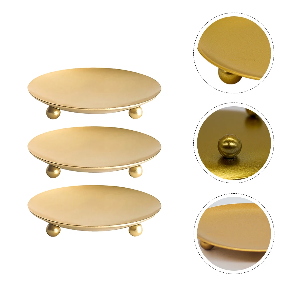 

3 Pcs Iron Holder Kerzenteller Candlestick Kerzenhalter Rustikal Golden Plate Child