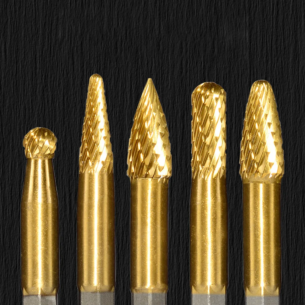 5 pçs arquivo rotativo broca 1/4 Polegada hexágono haste carboneto arquivo rotativo rebarbas gravura moagem polimento para metal madeira