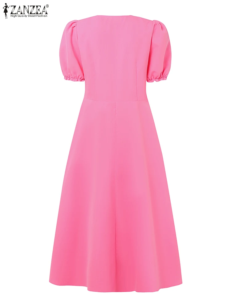Zanzea 2025 verão manga curta puff em camadas vestidos elegante moda rendas retalhos com decote em v midi vestidos mulher a linha robes femme