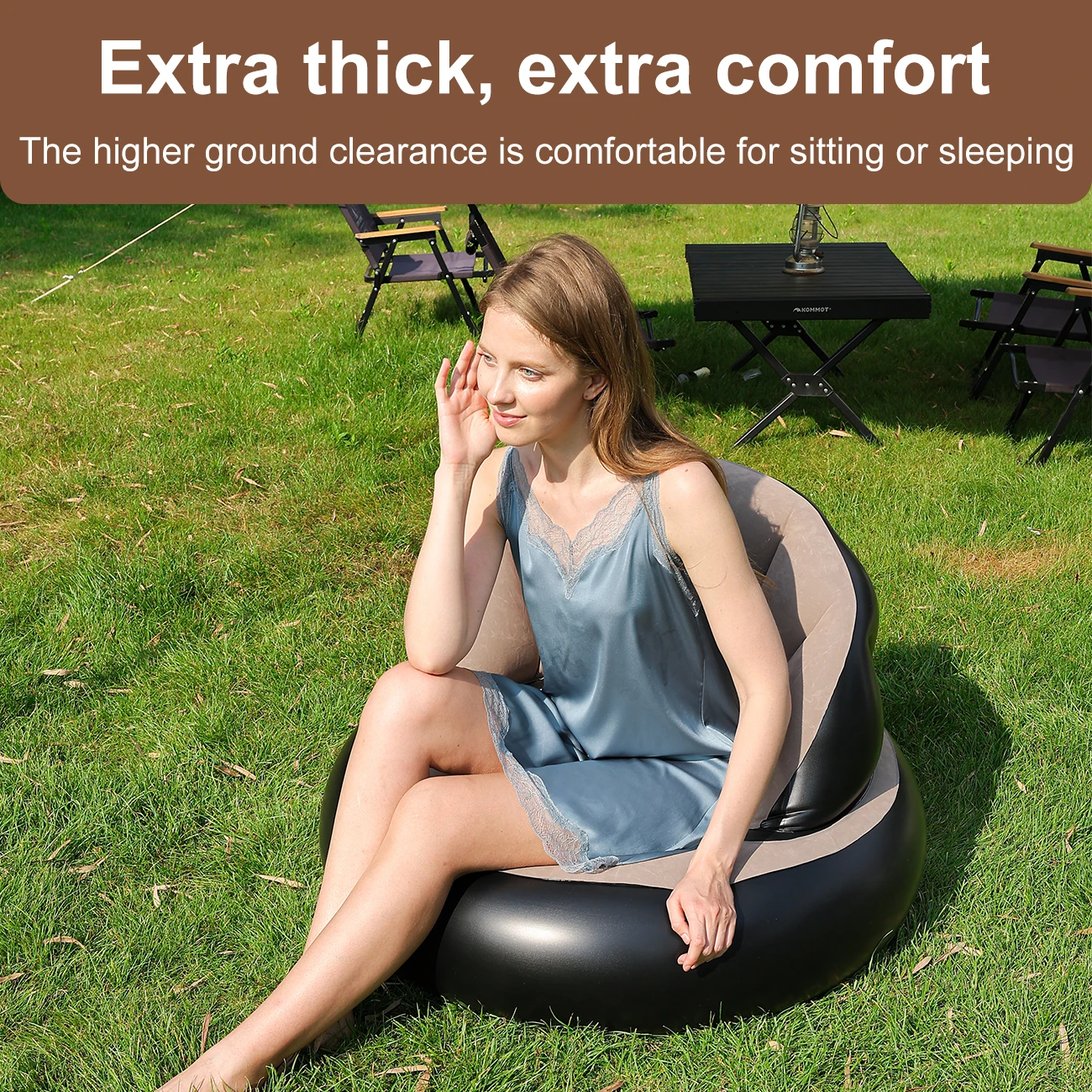 1PC Thickened PVC Inflatable Sofa Ergonomic Design for Comfortable Seating Experience, Foldable Flocking Garden Sofa image 4