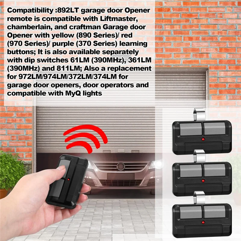 892LT Garage Door Opener Remote Replaces 972LM 372LM 62LM 974LM Remote Control 3Pack