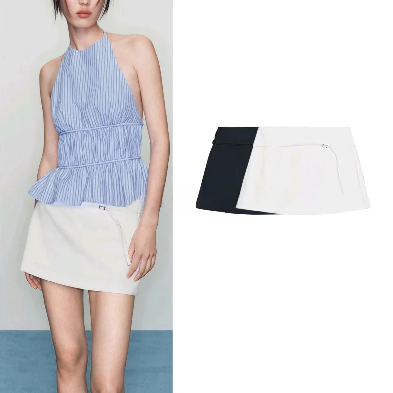 새로운 가을 캐주얼 여성 Faion 벨트 지퍼 ort 스커트 바지 다목적 중간 허리 폴리 에스터 섬유 스탠드 맞는 a 라인 스커트