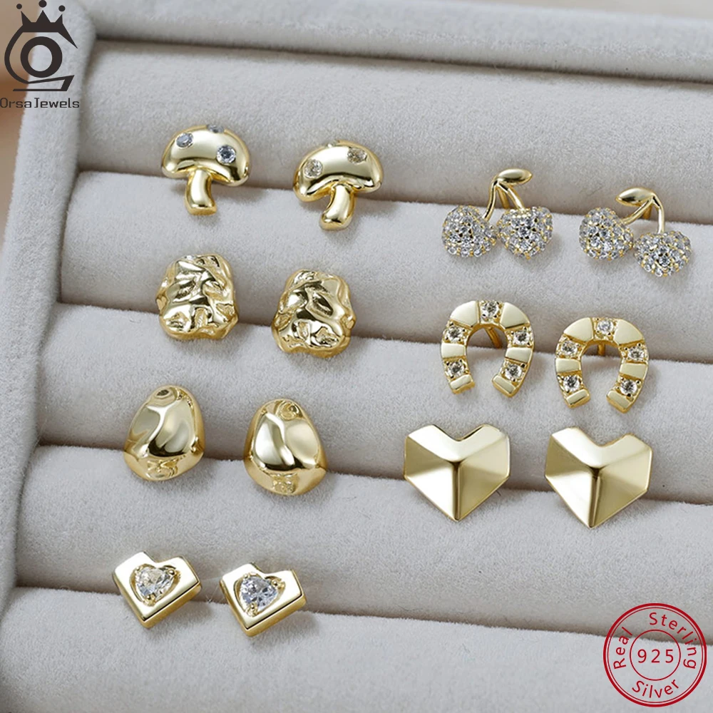 

ORSA JEWELS Love Heart Earrings For Women 925 Sterling Silver Irregular Geometric Stud Earring Fashion Elegant Jewelry Gifts