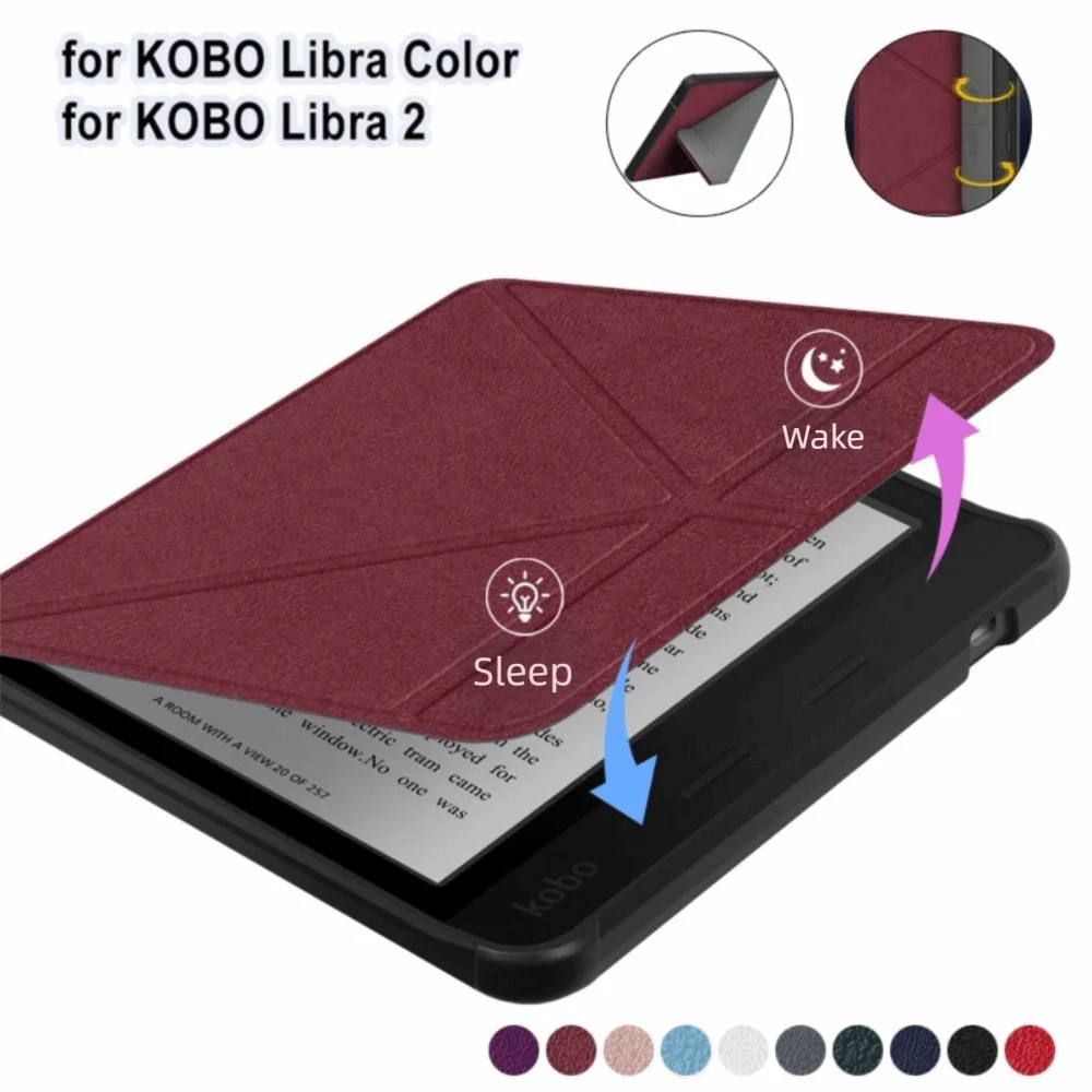 7 inch E-Reader Case Acrylic Auto Wake/Sleep Smart Cover Leather Wear Resistant Protective Shell for KOBO Libra Color/2
