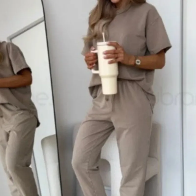 Set 2 potong gaya olahraga kasual musim semi Set celana panjang berenda elastis pullover lengan pendek leher-o longgar Fashion wanita musim panas