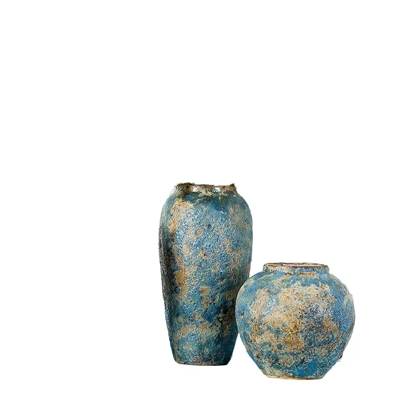 Retro minimalist ceramic flower arrangement vase handmade modern pearl glaze European design interior desktop decoration