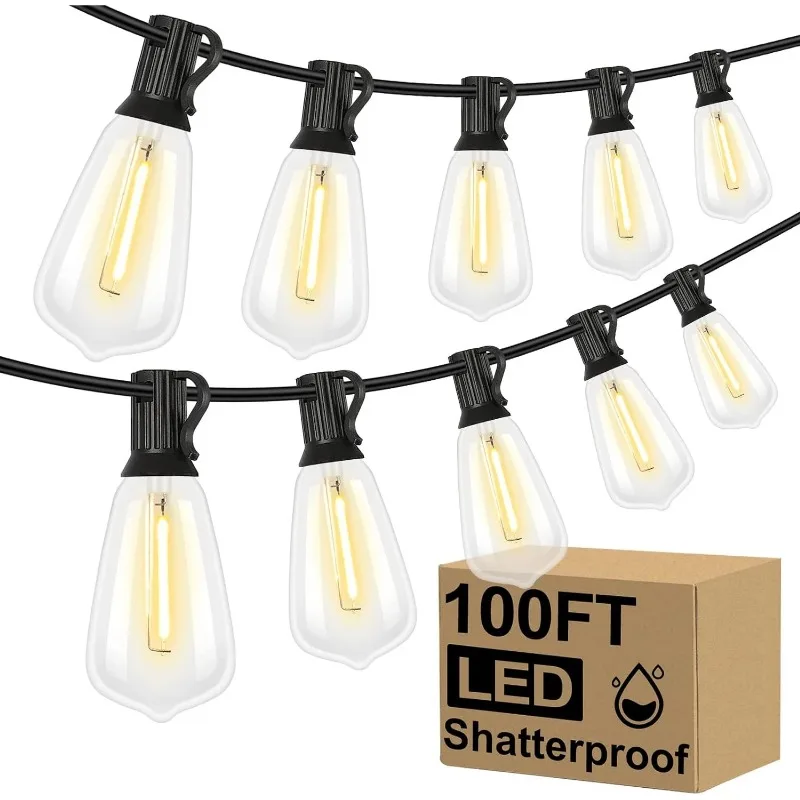 

45M/150FT LED Outdoor String Lights Patio Lights with 52 Shatterproof ST38 Vintage Edison Bulbs Waterproof Light for Porch Deck