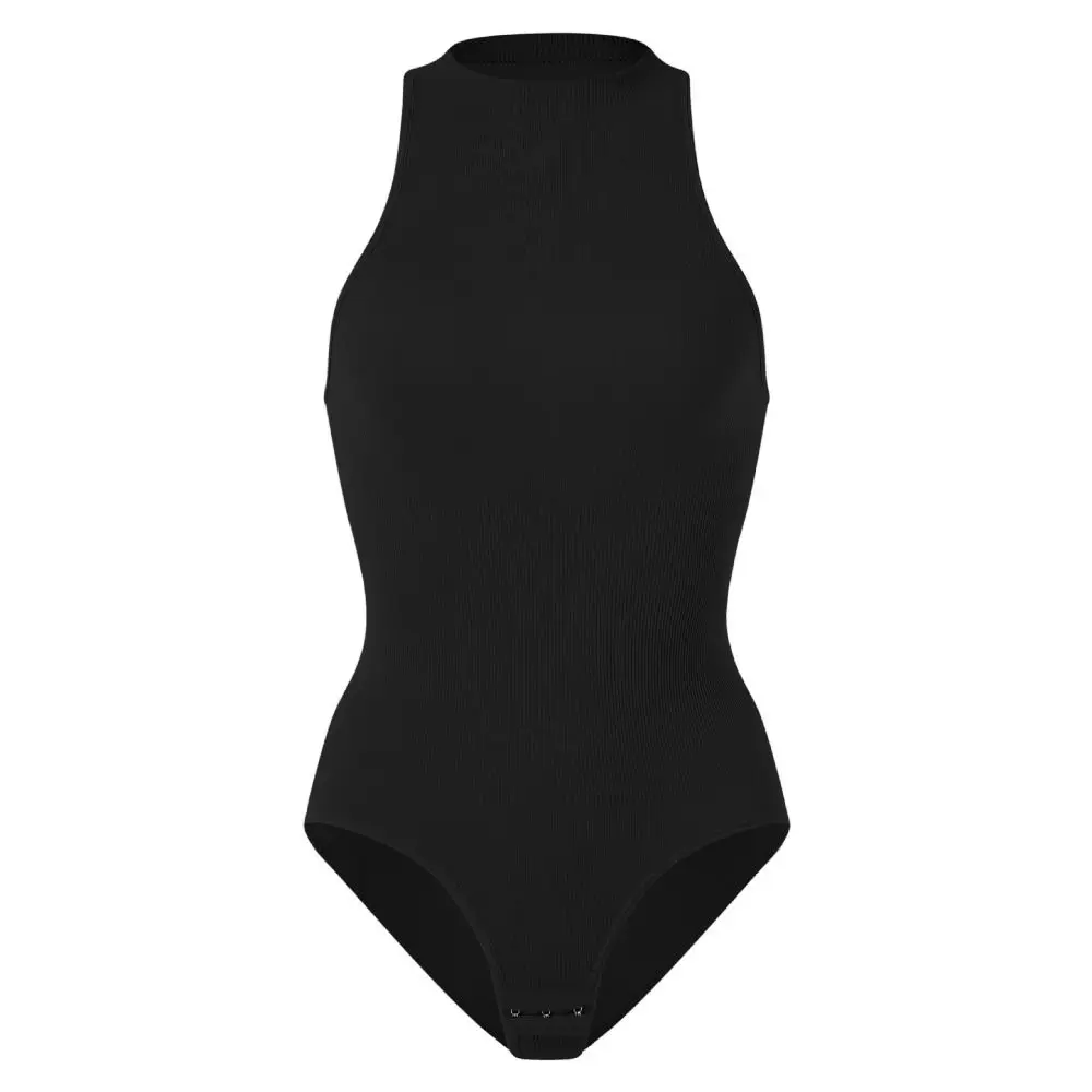 Simple Ribbed Women's Bodysuits Sleeveless Tummy Control Full Body Shaper Thong Snatched Waist Compression Shapewear Exercise