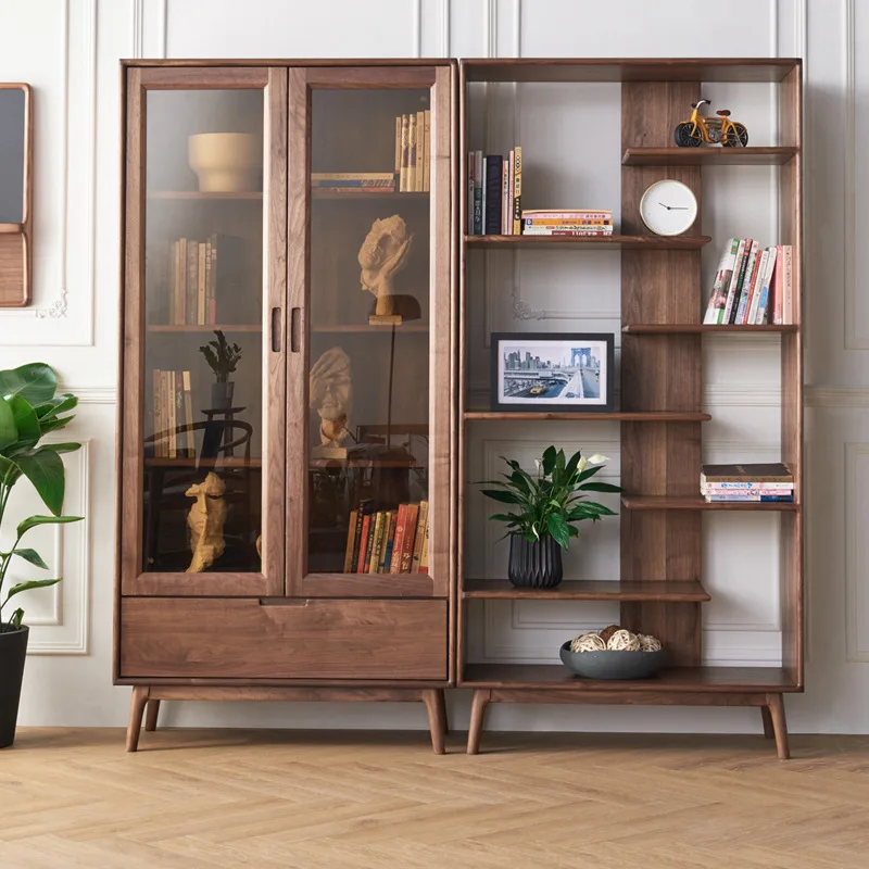 

Nordic Solid Wood Bookshelf Floor Shelf Black Walnut Bogu Shelf Multi-layer Cabinet Display Shelf