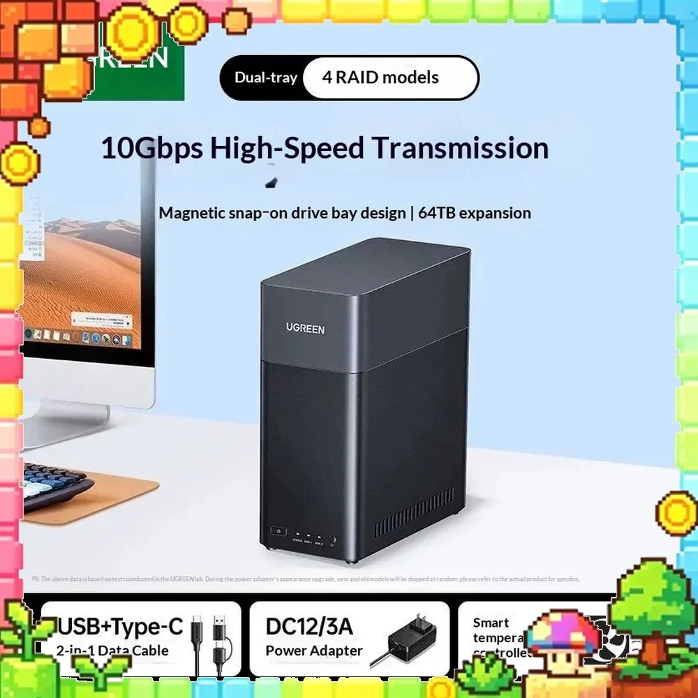 UGREEN CM745 Dual Bay Hard Drive Enclosure 2.5 3.5 Inch SATA HDD SSD Docking Station RAID for PC