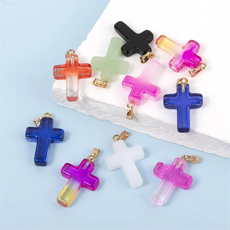 10pcs 30*23mm Gradient Czech Lampwork Crystal Glass Beads Cross Pendant Charms Jewelry For Handmade Necklace Earring Accessories