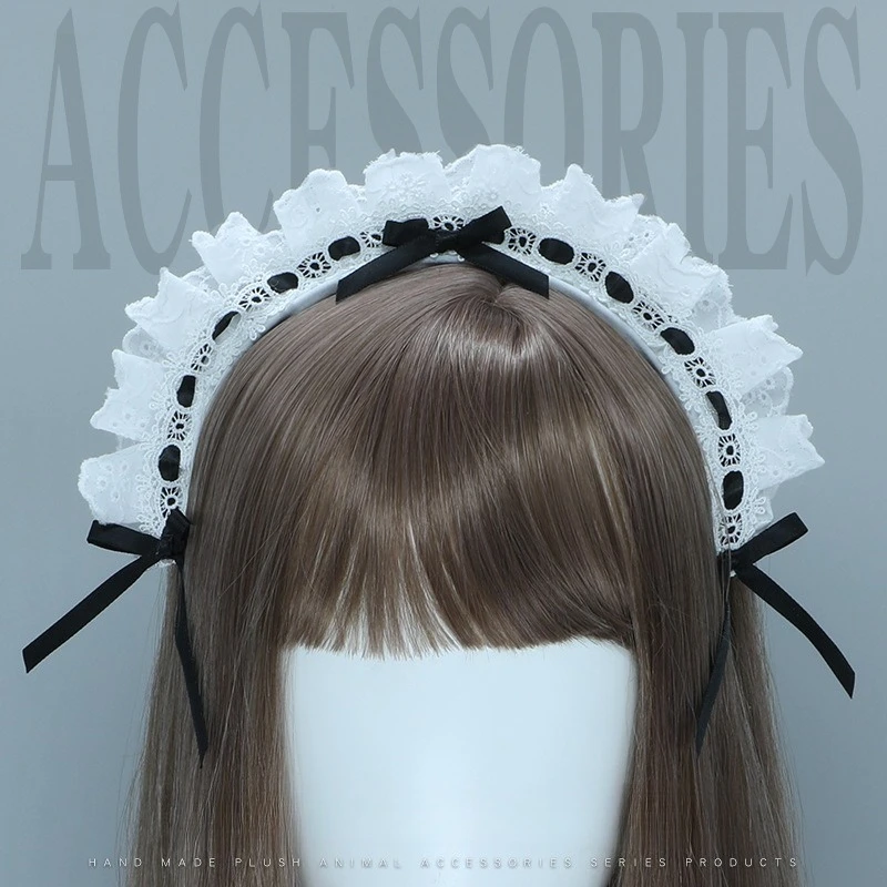 

Ruffled Lace Bowknot Hair Hoop Japanese Lolita Accessories Kawaii Girl Anime Cosplay Headwear KC JK Maid Retro Classic Headdress
