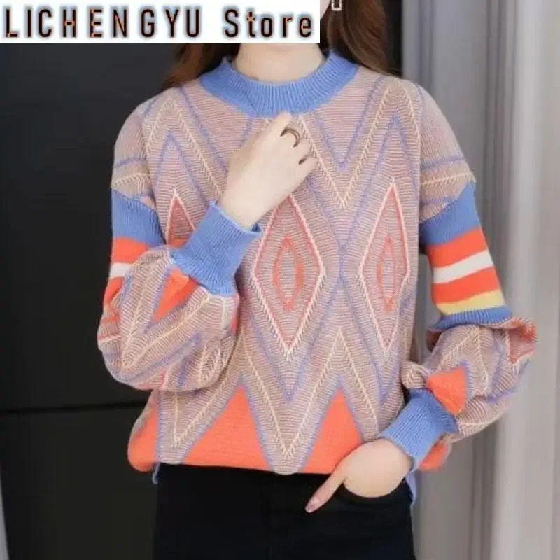 

New Autumn/Winter Fashion Trend Lazy and Loose Fit Large Size Colored Versatile Cashmere Women Long Sleeve Knitted Sweater