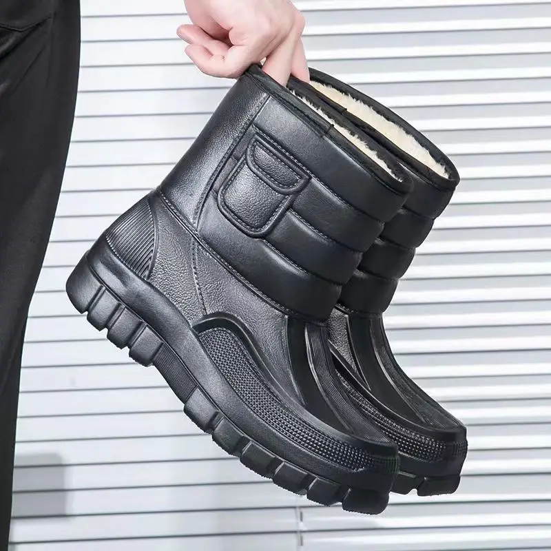 2026 Thickened Fleece Lined Mid-Calf Snow Boots Men's Outdoor Fishing Shoes Waterproof Winter Boots Large Size Sea Fishing Shoes gallery 3