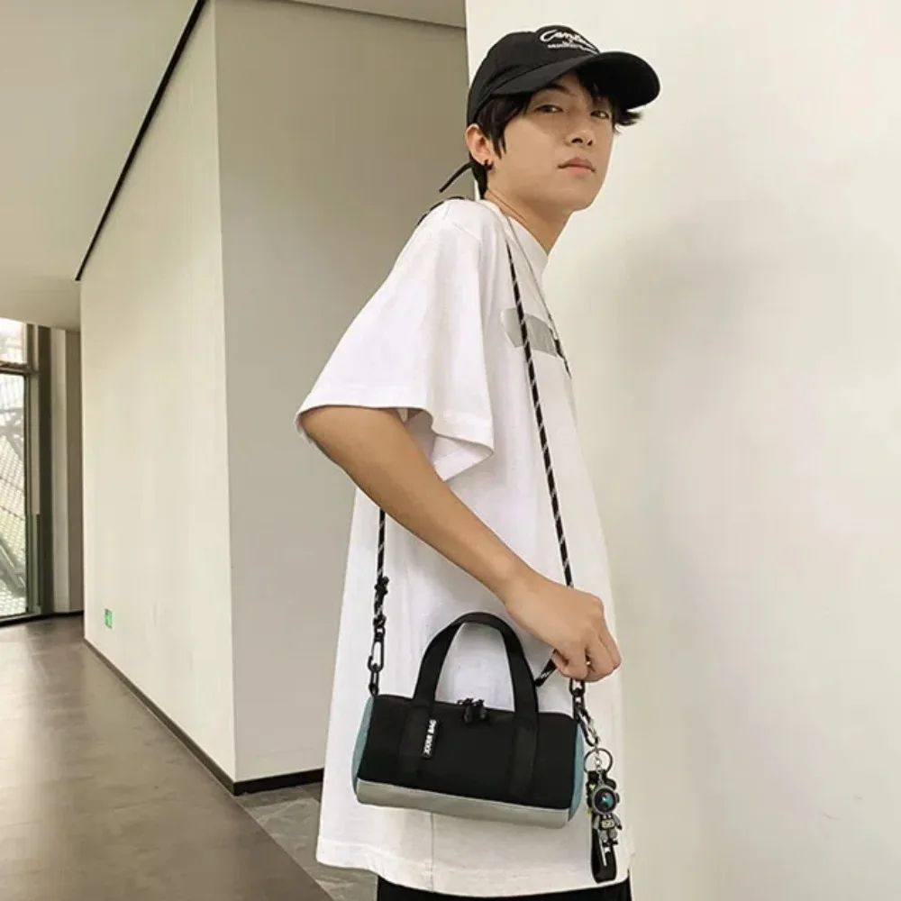 Универсальная мужская цилиндрическая сумка с тонким ремешком, легкая молния, кошелек контрастного цвета, портативная дышащая маленькая нейлоновая сумка для работы