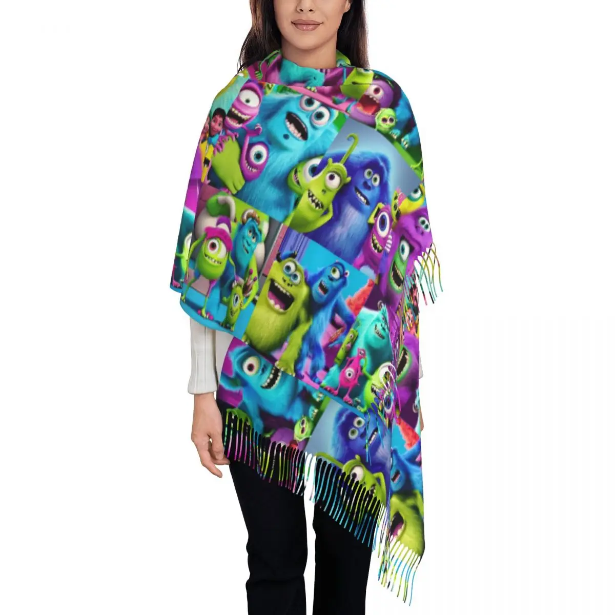 Custom Monster University Electric Power Company Scarf Wrap Women Long Winter Fall Warm Tassel Shawl Unisex Scarves