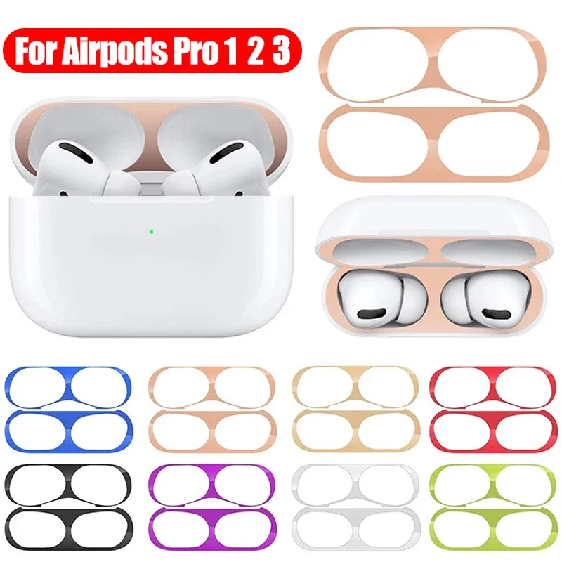 Adesivo protetor de poeira de metal para apple airpods pro 1 2 3 caso adesivo protetor à prova de poeira anti-risco fones de ouvido filme para airpods 3