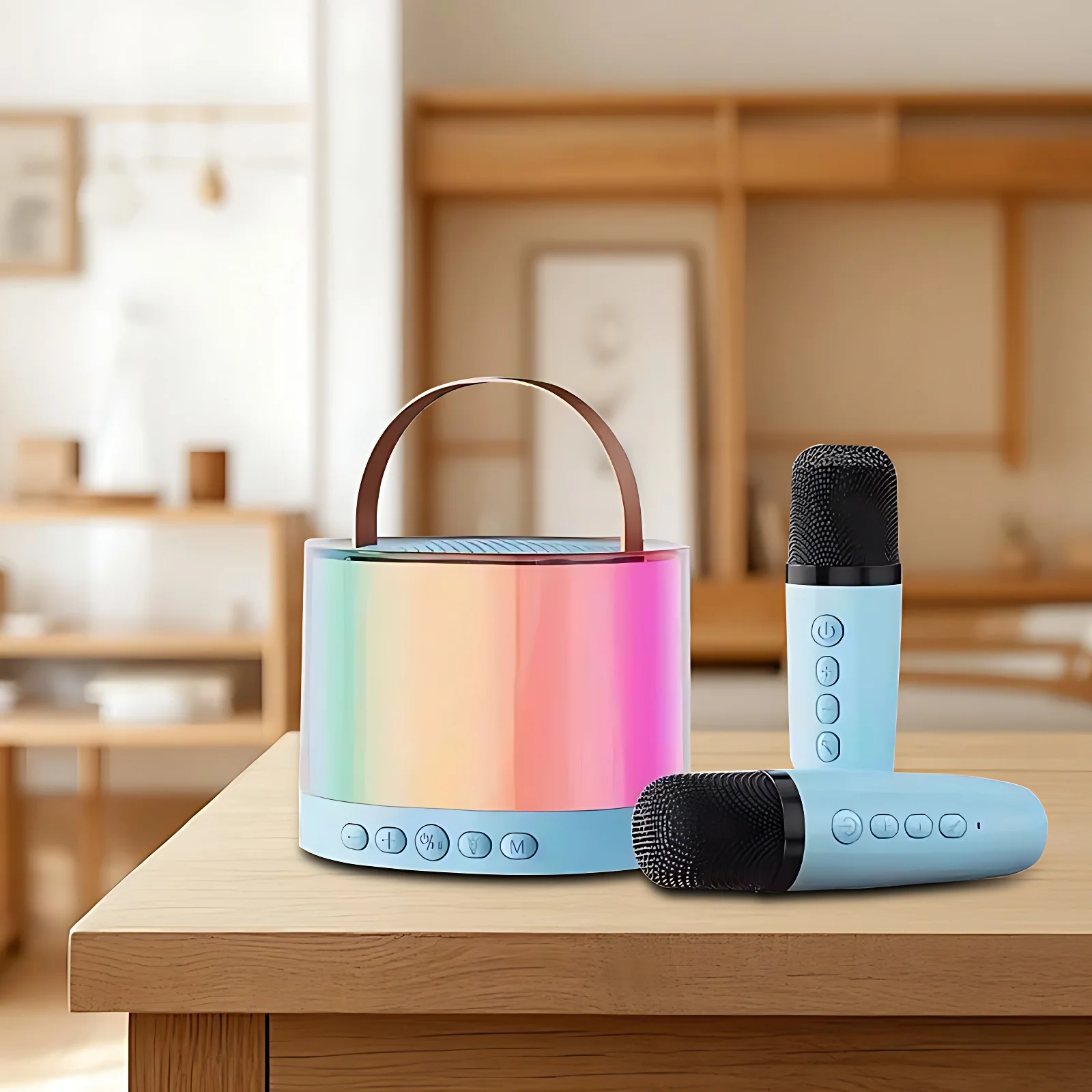 

Retro Portable Bluetooth Speaker with Microphone Set - Handheld Karaoke Machine for Home Use Suitable for Kids & Adults