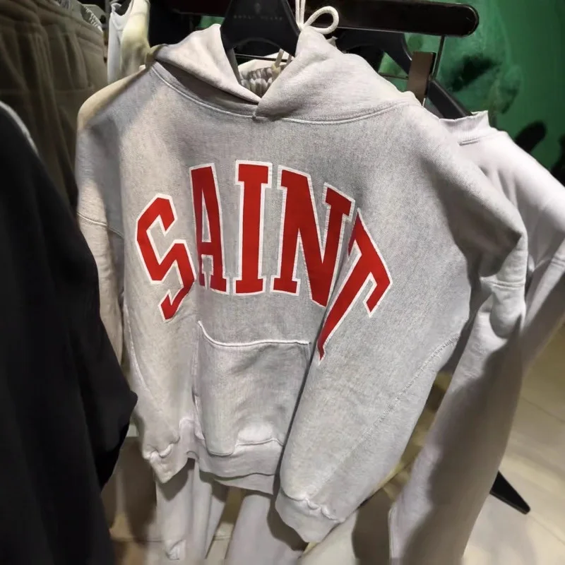 

Винтажная толстовка Saint Micheal с прямым разрезом и текстовым принтом, повседневная хлопковая толстовка для мужчин, осень-зима, Новое поступление