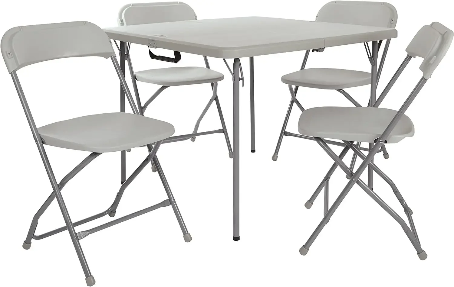 Resin 5-piece folding square table and chair set, light gray, durable and dirt-resistant, suitable for garden living room