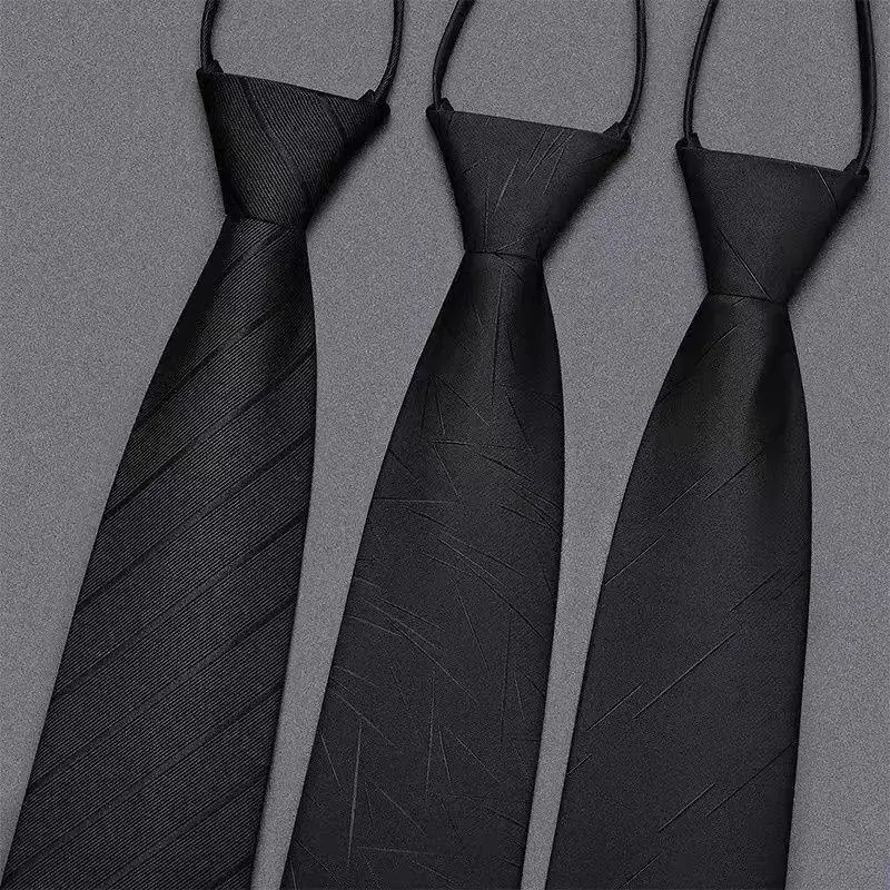 Adjustable Zipper Necktie Black Red Striped Pre Tied Wrinkle Free Tie For Wedding Business Formal Use