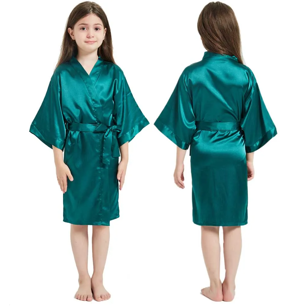 Girls Robes for Kids Solid Silk Satin Robes Children Bathrobe Sleepwear Bath Nightgown for Wedding Spa Party Birthday Gowns